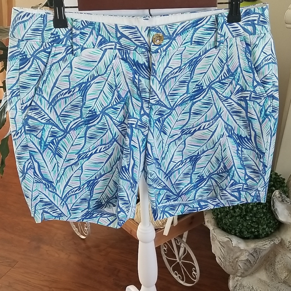 Lilly Pulitzer Blue and Green Leaf Pattern Shorts